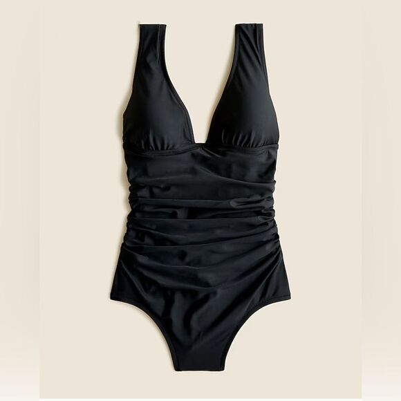NWT J CREW Ruched V-neck one-piece swimsuit in black - Picture 6 of 8